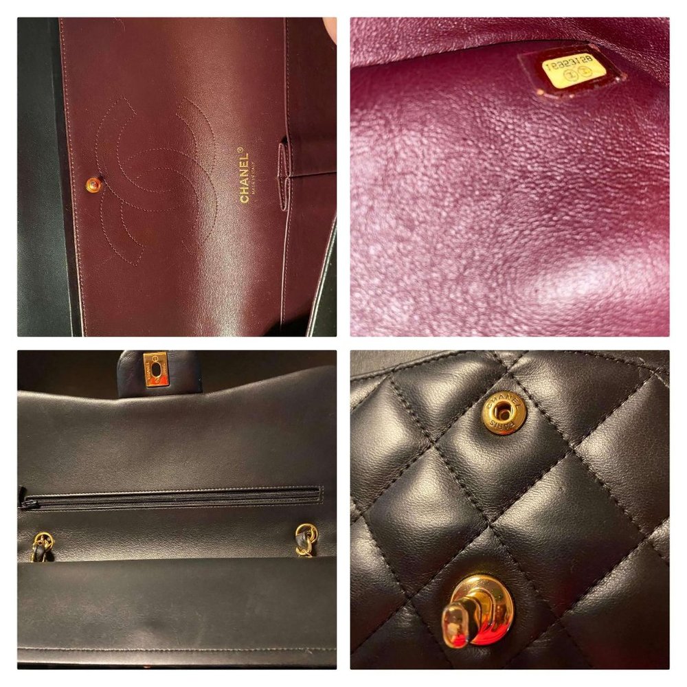 100% Authentic CHANEL Quilted Double Flap Jumbo Lambskin Black Shoulder Bag - Picture 15 of 16